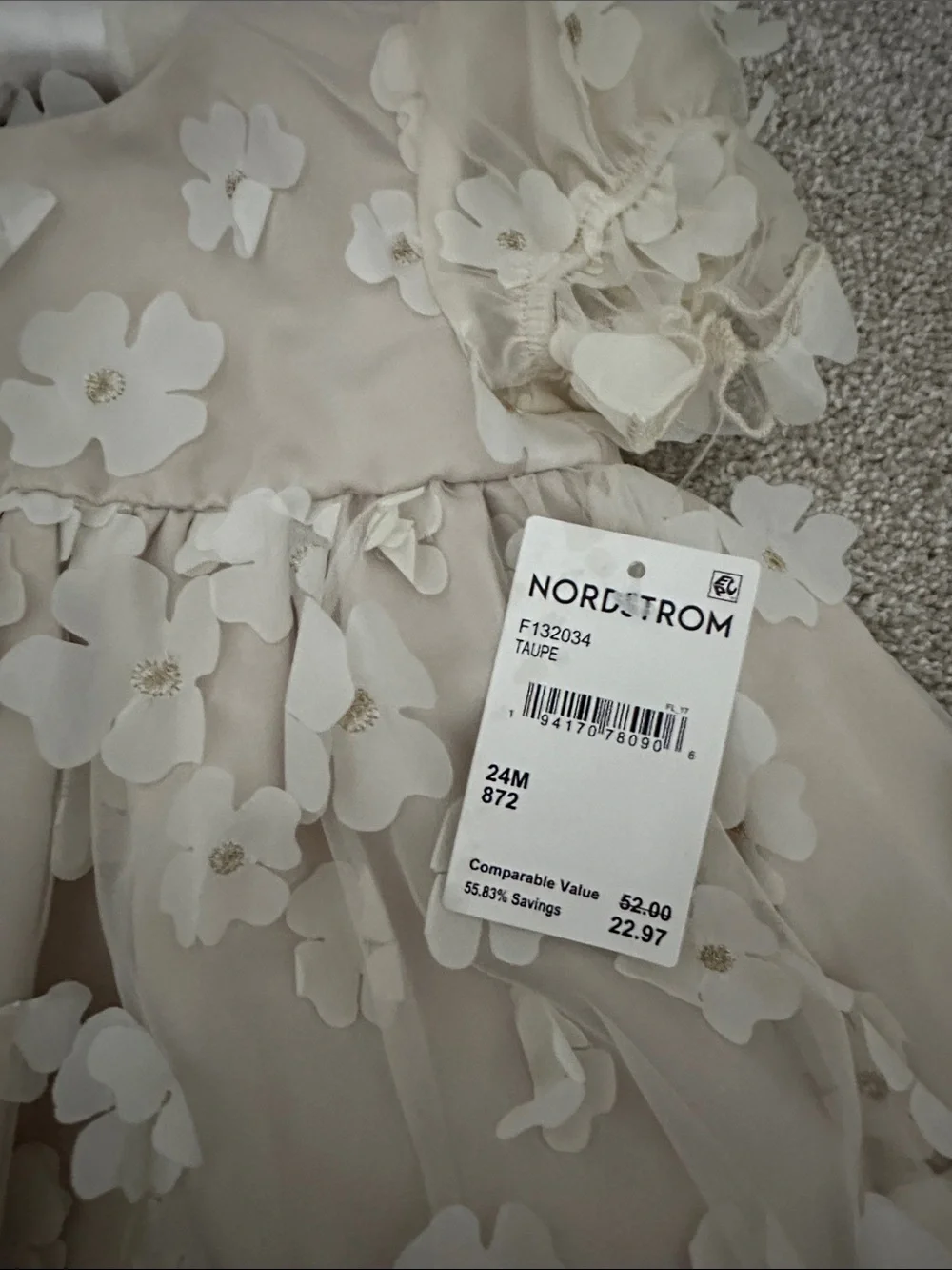 Elegant Cream Floral Tulle Kids Dress